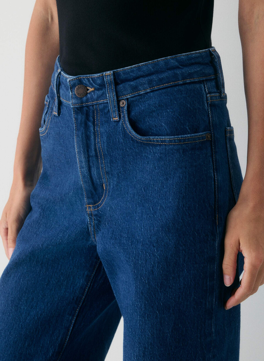 blugi denim forum remy cu talie înaltă cu imprimeu albastru mediu