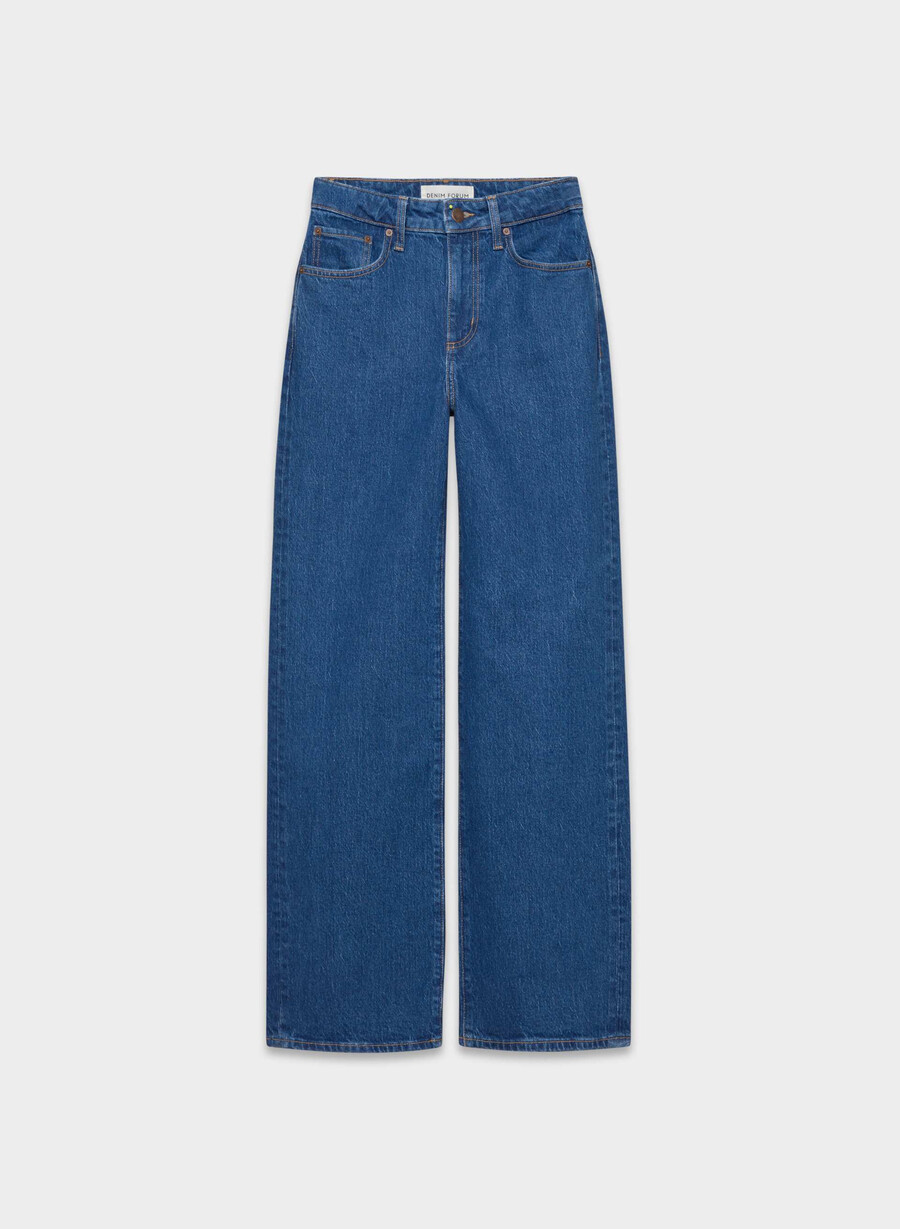 blugi denim forum remy cu talie înaltă cu imprimeu albastru mediu