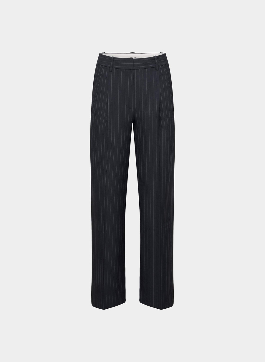 pantalonii the effortless pants - twill blk strp dk nt nvyg