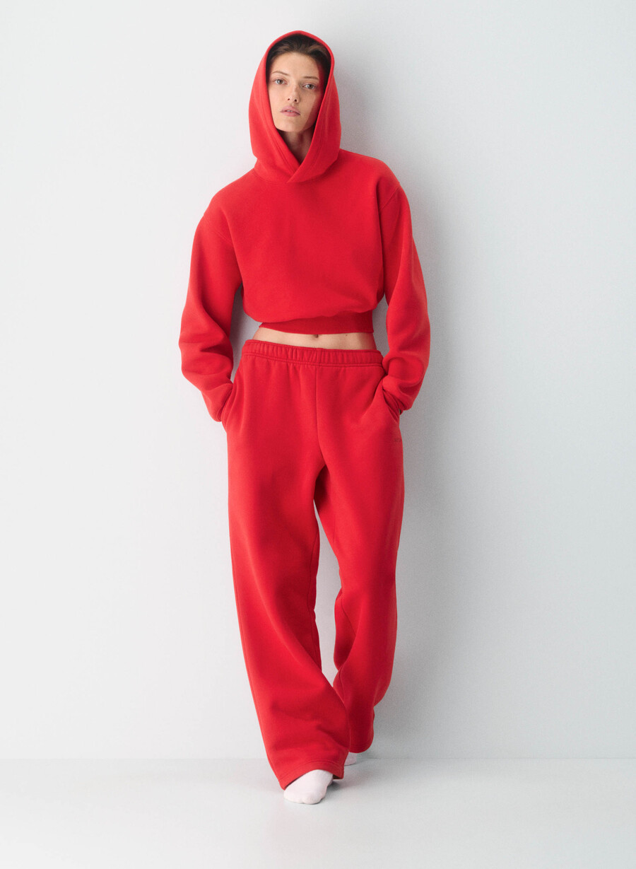 hanorac confortabil din fleece perfect crop roșu intermitent