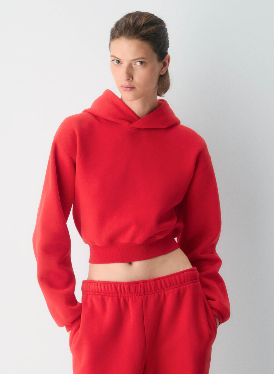 hanorac confortabil din fleece perfect crop roșu intermitent