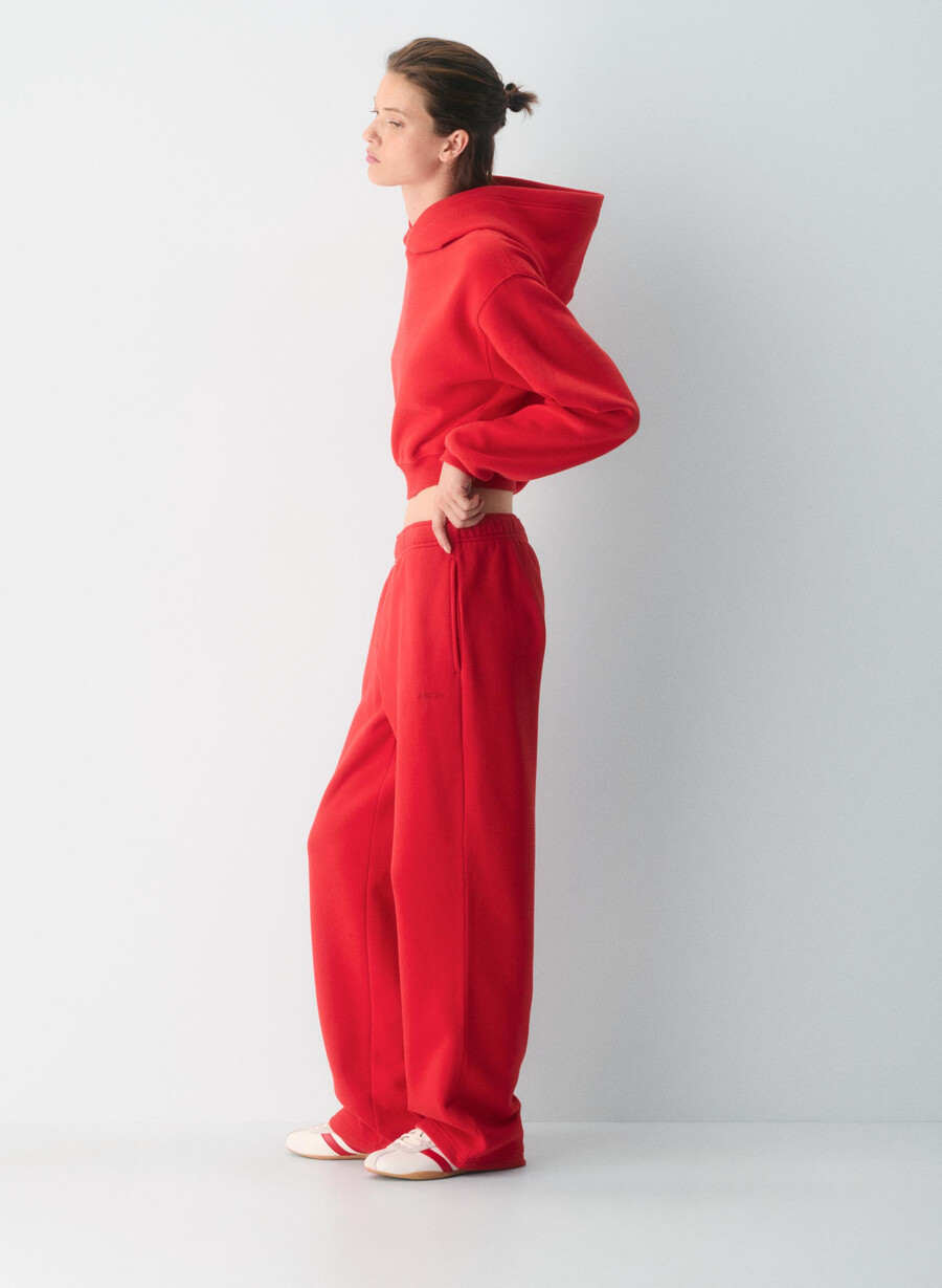 hanorac confortabil din fleece perfect crop roșu intermitent