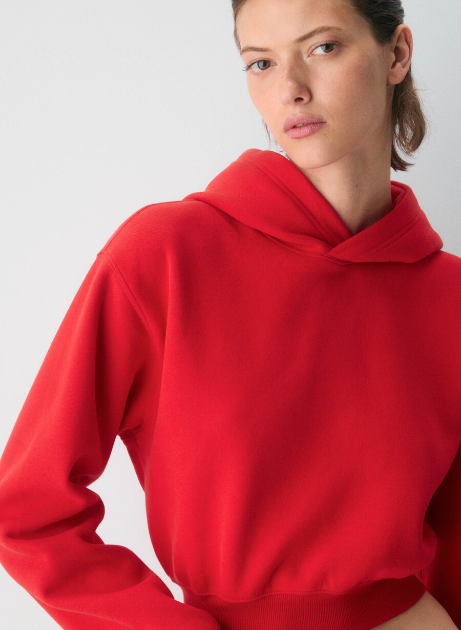hanorac confortabil din fleece perfect crop roșu intermitent