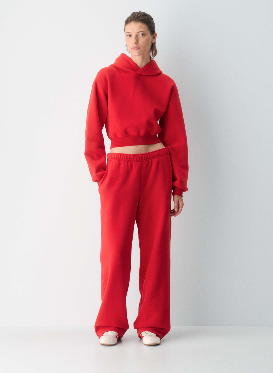 hanorac confortabil din fleece perfect crop roșu intermitent