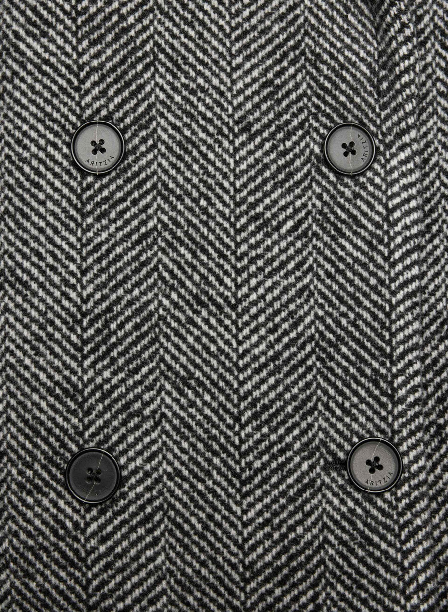 paltonul the slouch - lână moale cașmir model herringbone negrualb