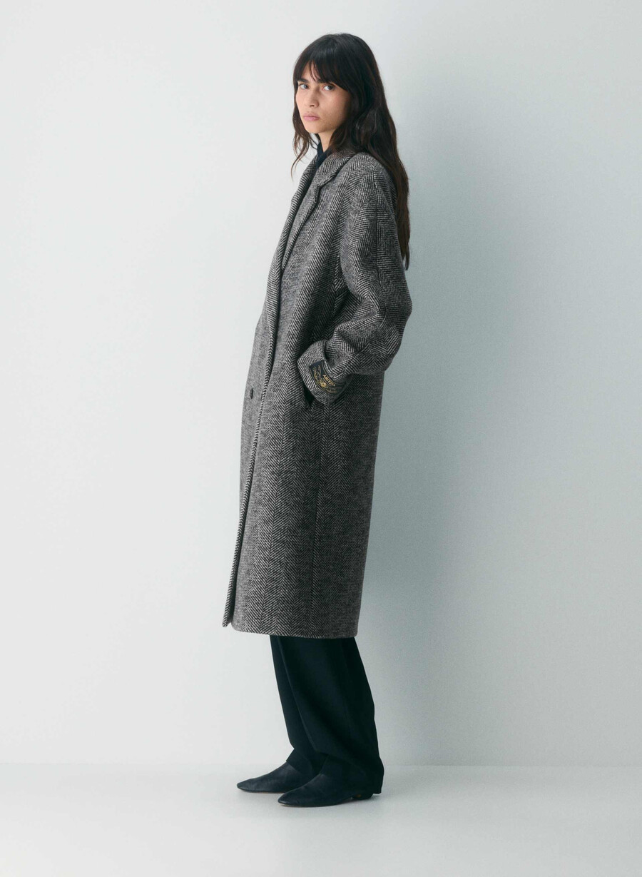 paltonul the slouch - lână moale cașmir model herringbone negrualb