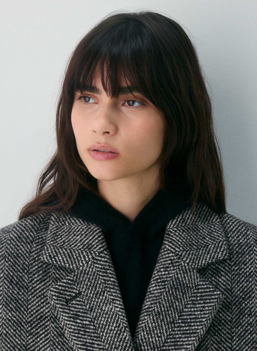 paltonul the slouch - lână moale cașmir model herringbone negrualb