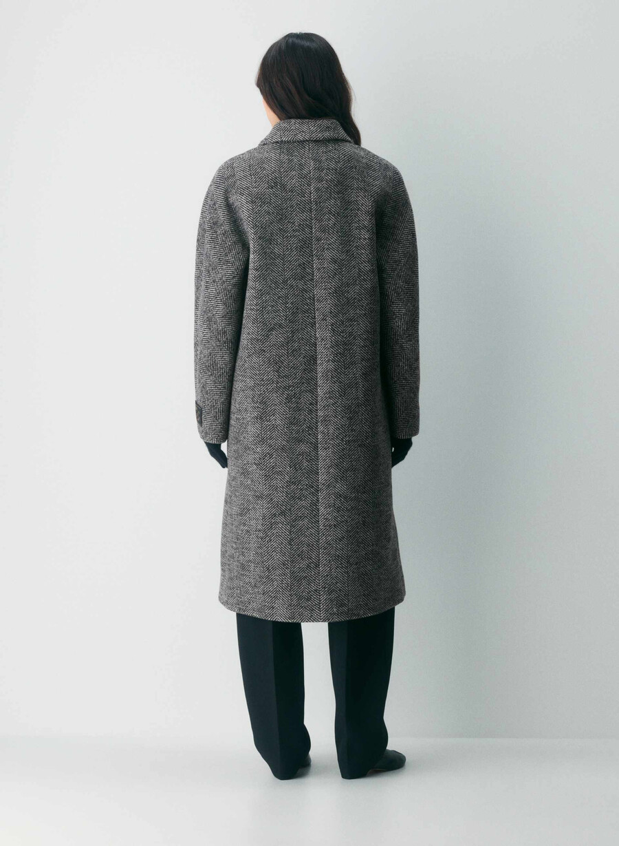paltonul the slouch - lână moale cașmir model herringbone negrualb