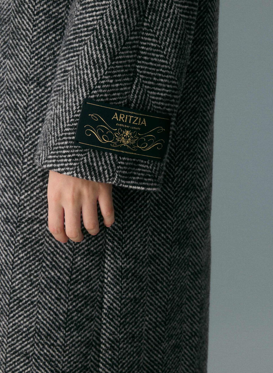 paltonul the slouch - lână moale cașmir model herringbone negrualb