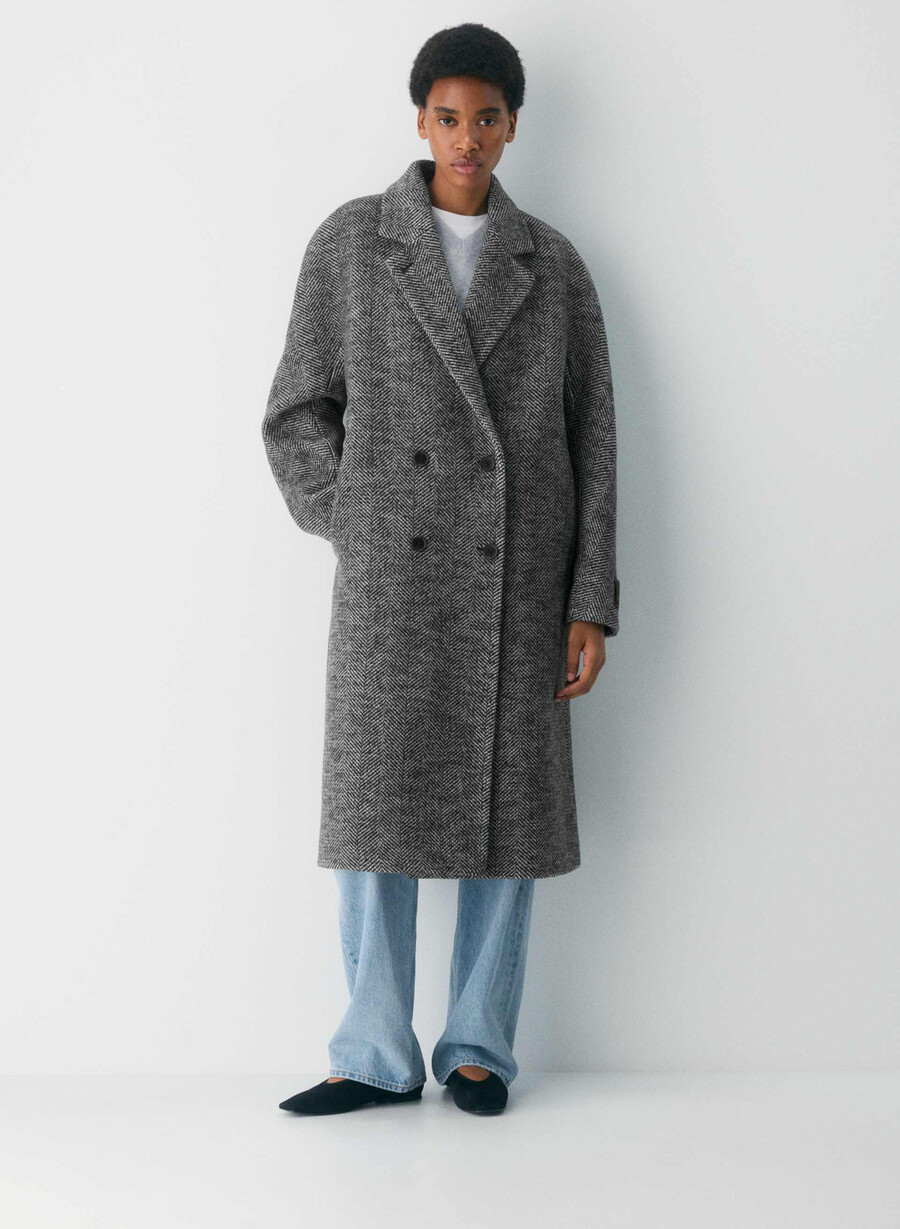 paltonul the slouch - lână moale cașmir model herringbone negrualb