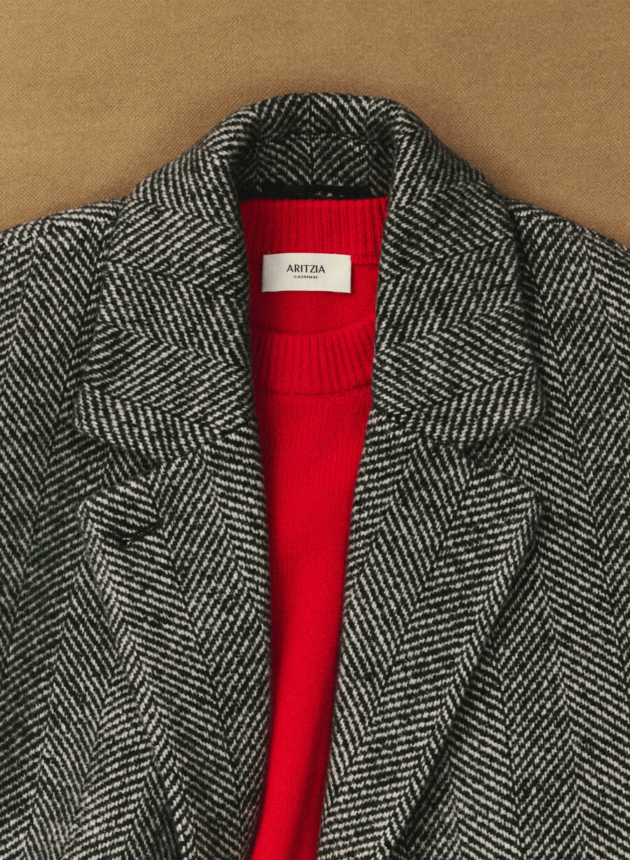 paltonul the slouch - lână moale cașmir model herringbone negrualb