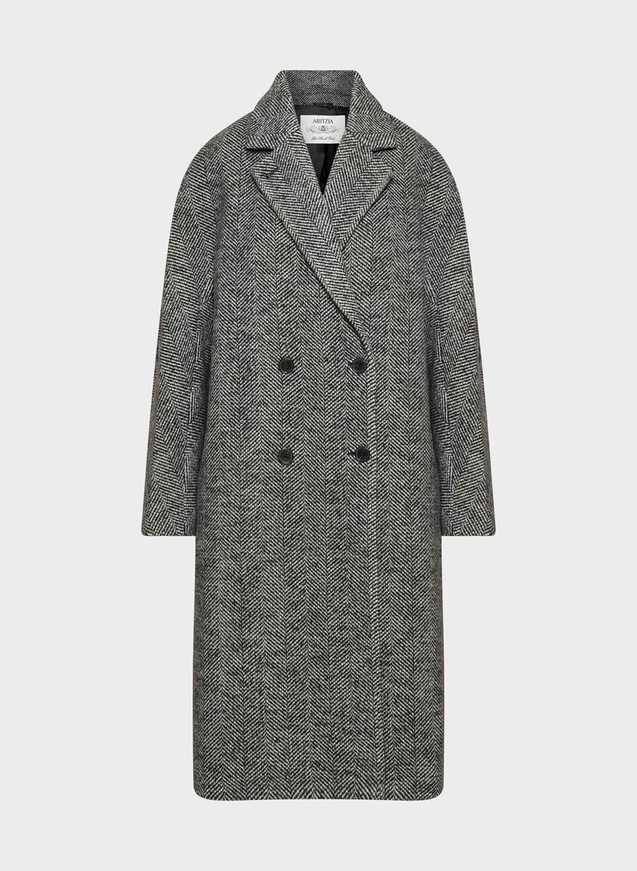 paltonul the slouch - lână moale cașmir model herringbone negrualb