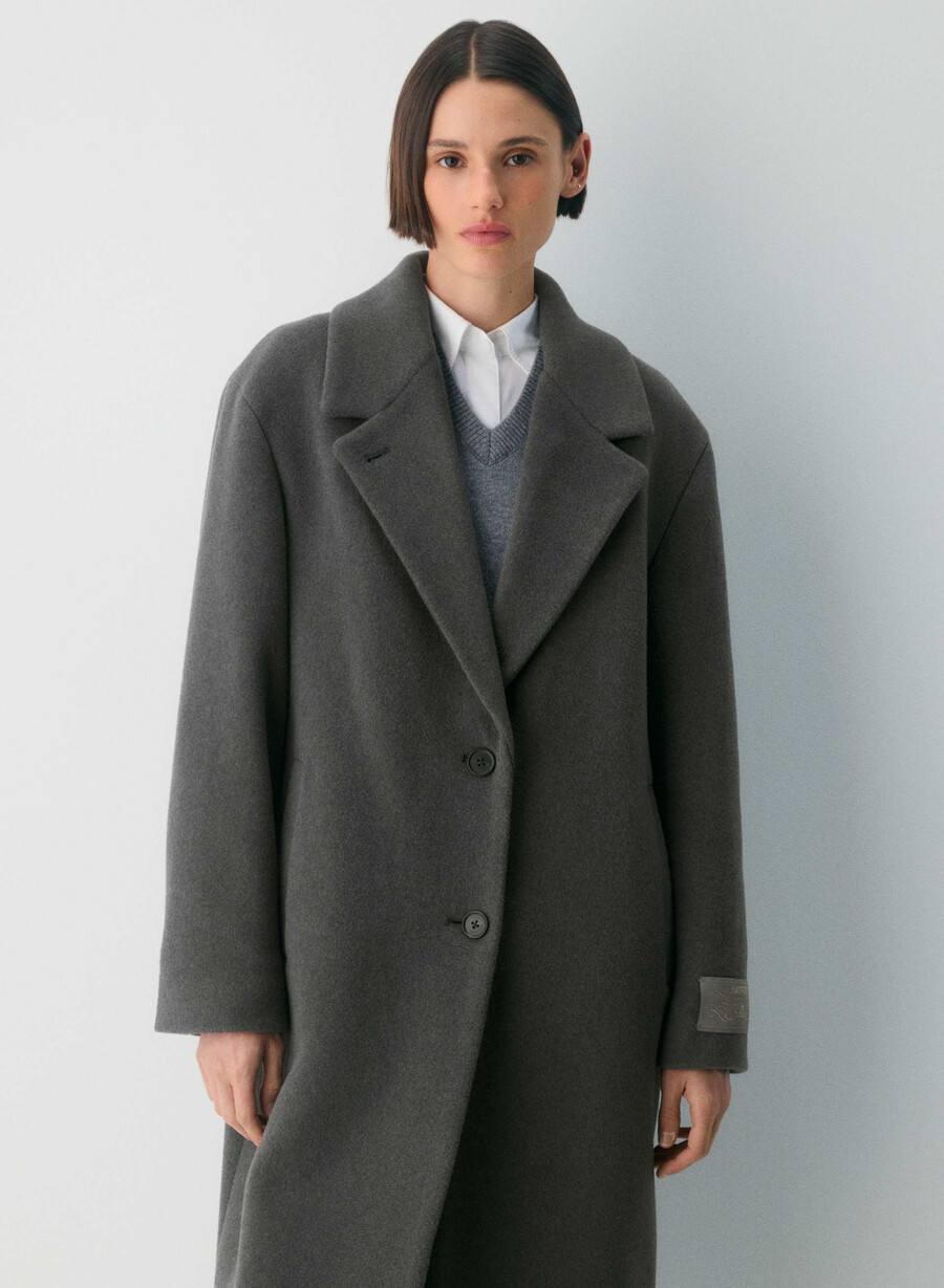 paltonul the only - lână moale cașmir heather charcoal