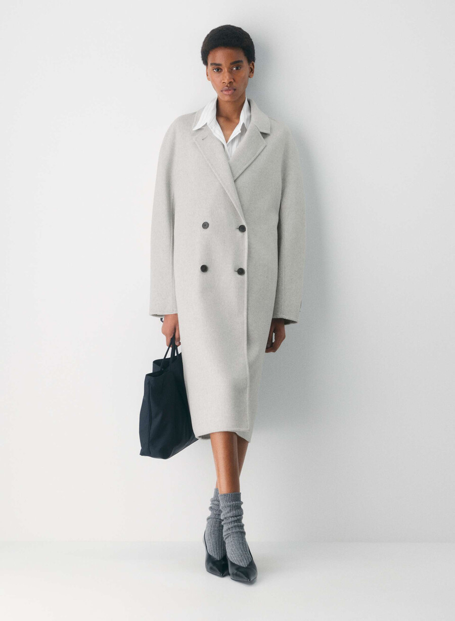 palton dublu the slouch - luxe rewool gri deschis heather