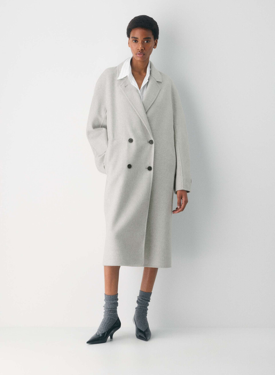 palton dublu the slouch - luxe rewool gri deschis heather