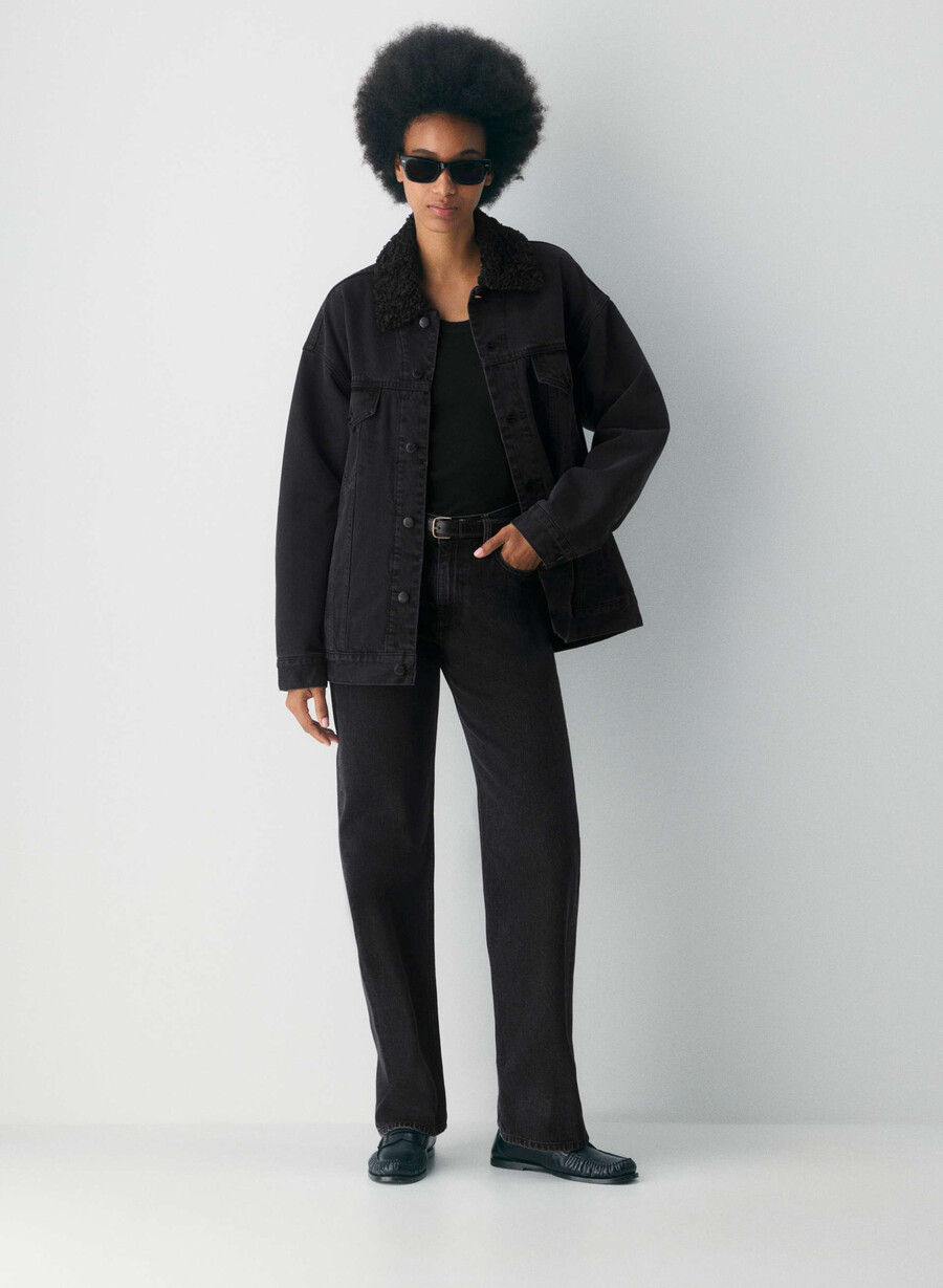 jachetă din denim vintage din sherpa din anii 90 denim forum cu tuș de ochi negru