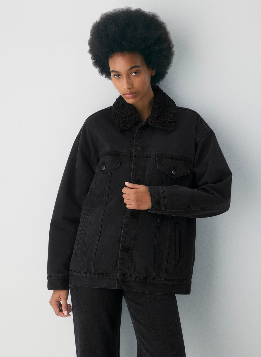 jachetă din denim vintage din sherpa din anii 90 denim forum cu tuș de ochi negru