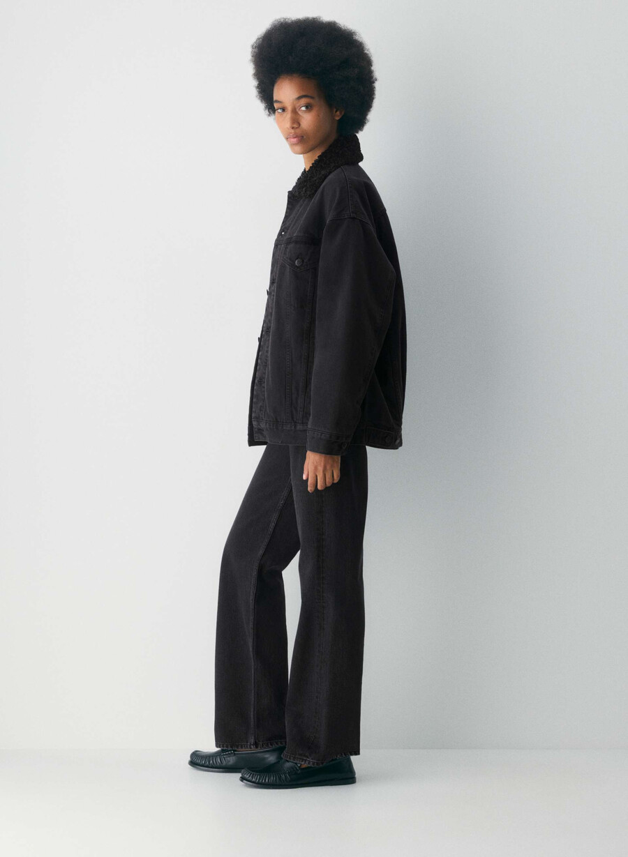 jachetă din denim vintage din sherpa din anii 90 denim forum cu tuș de ochi negru