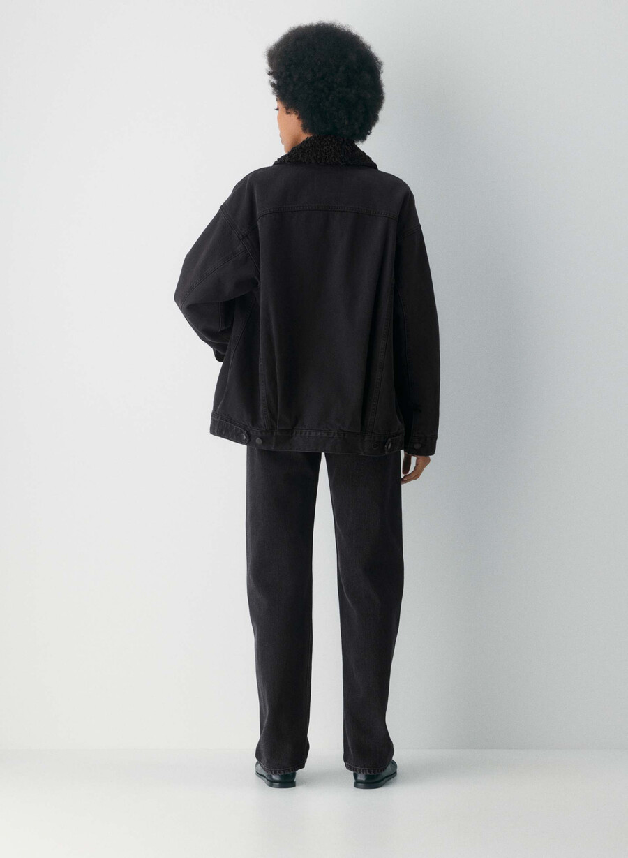 jachetă din denim vintage din sherpa din anii 90 denim forum cu tuș de ochi negru