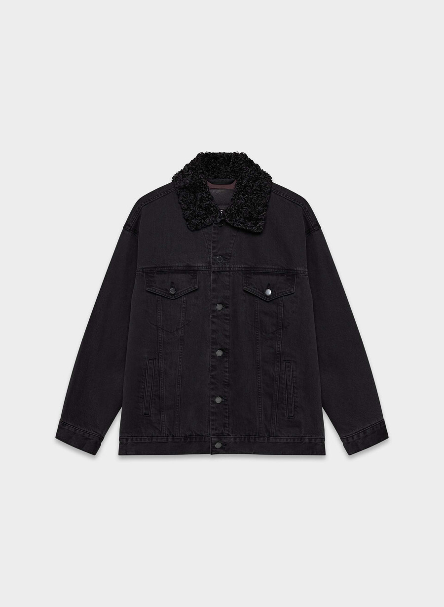 jachetă din denim vintage din sherpa din anii 90 denim forum cu tuș de ochi negru