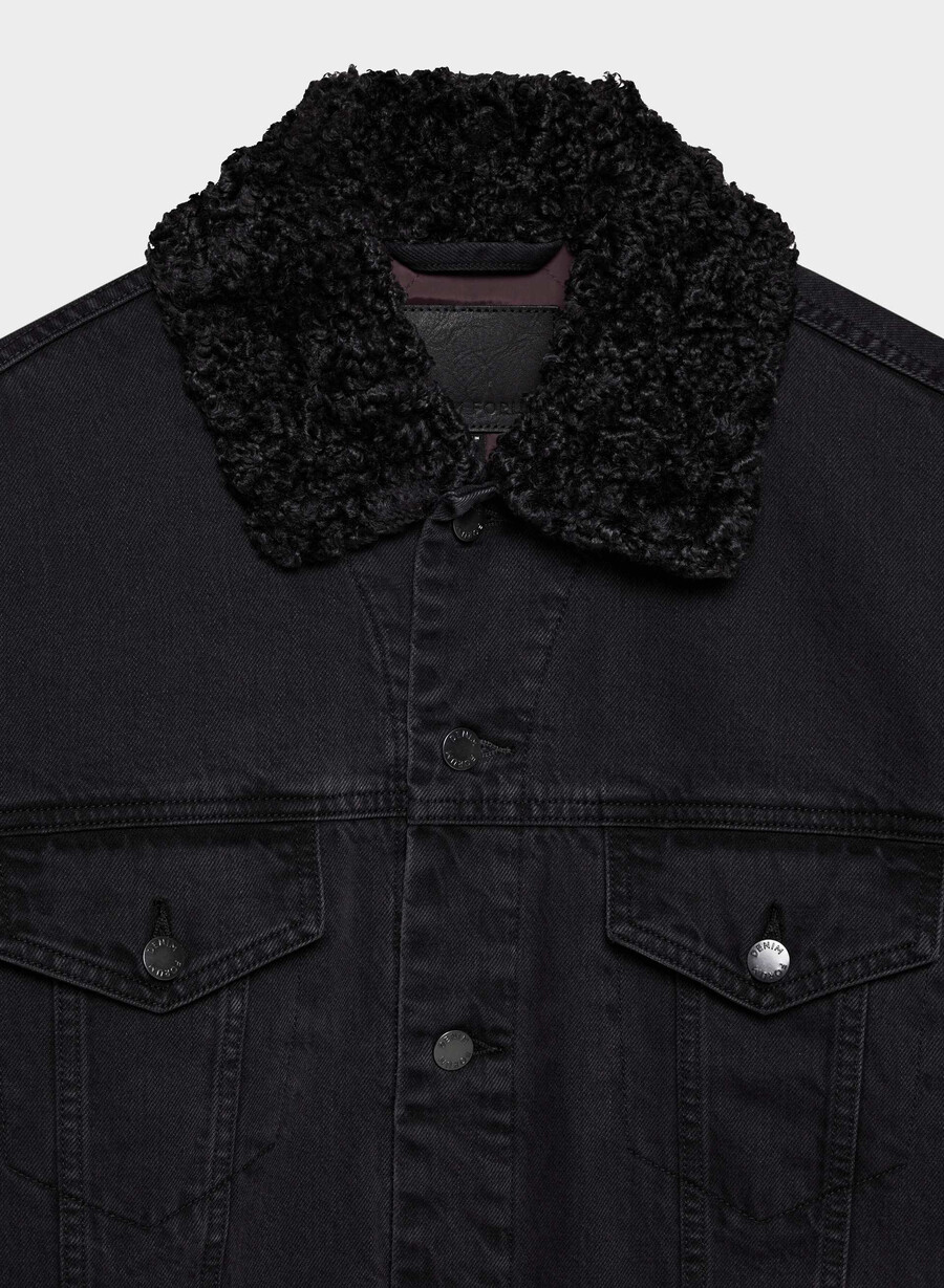 jachetă din denim vintage din sherpa din anii 90 denim forum cu tuș de ochi negru