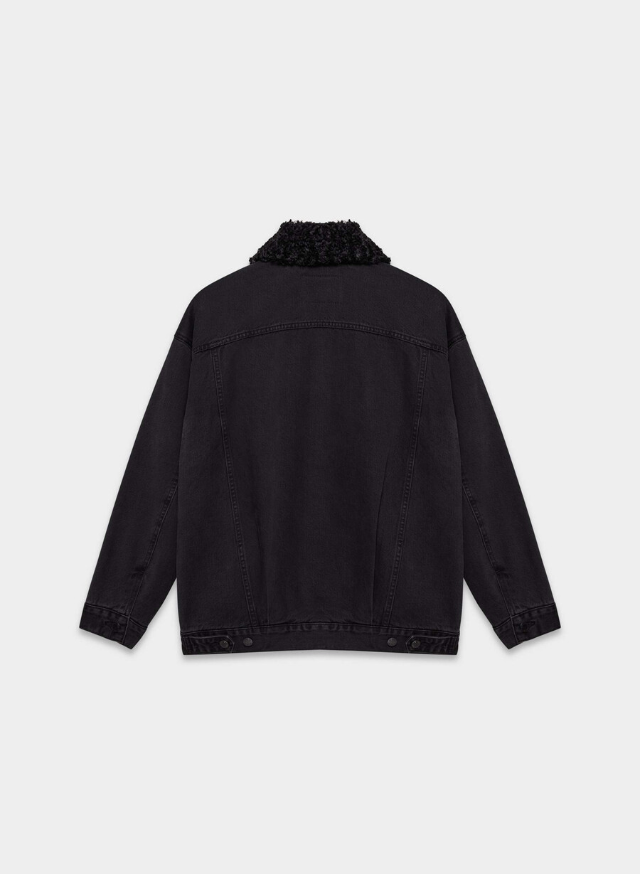 jachetă din denim vintage din sherpa din anii 90 denim forum cu tuș de ochi negru