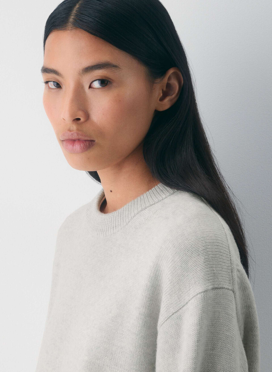 pulover esențial din lână merino heather carrara grey