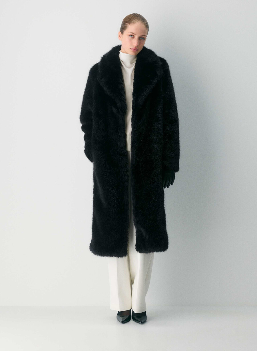 palton cortina - blană artificială arctic negru