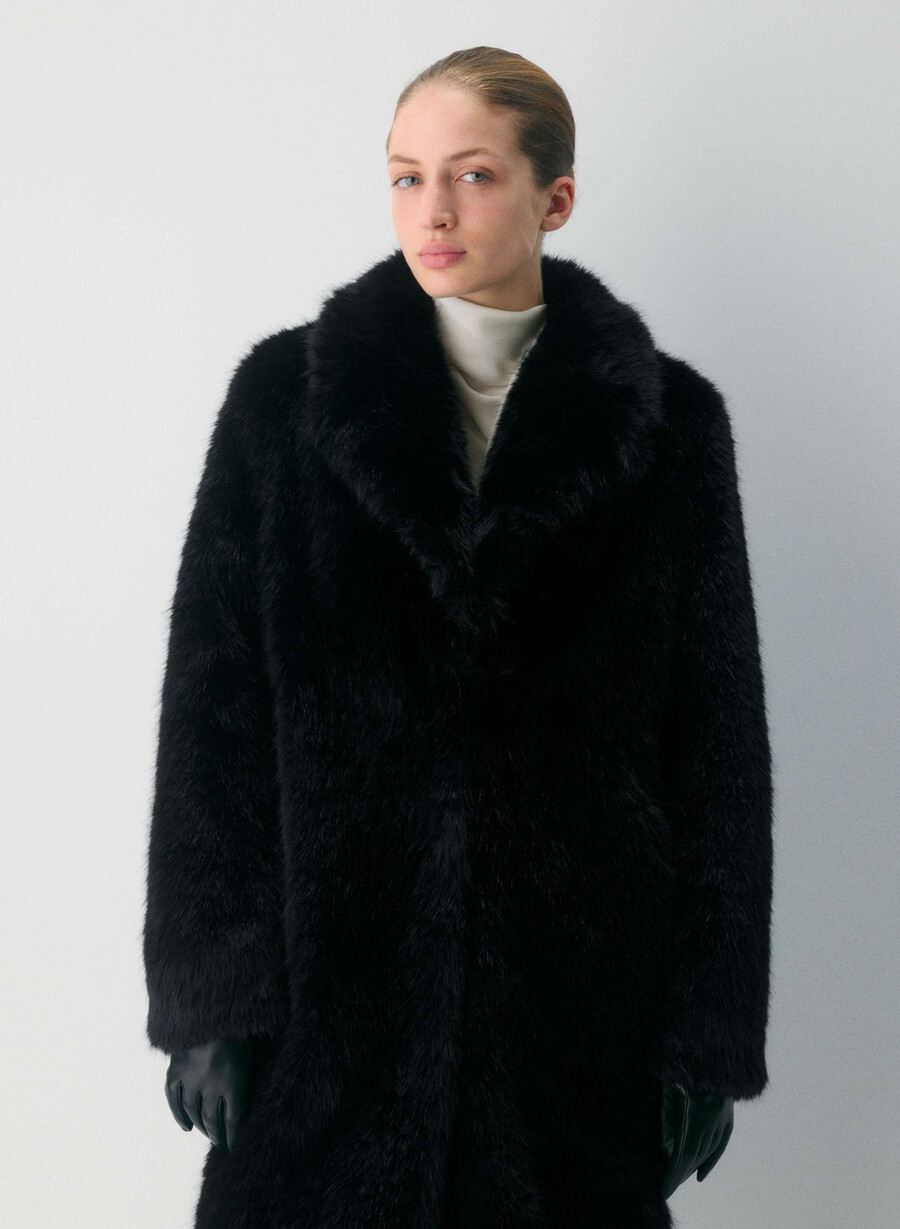 palton cortina - blană artificială arctic negru