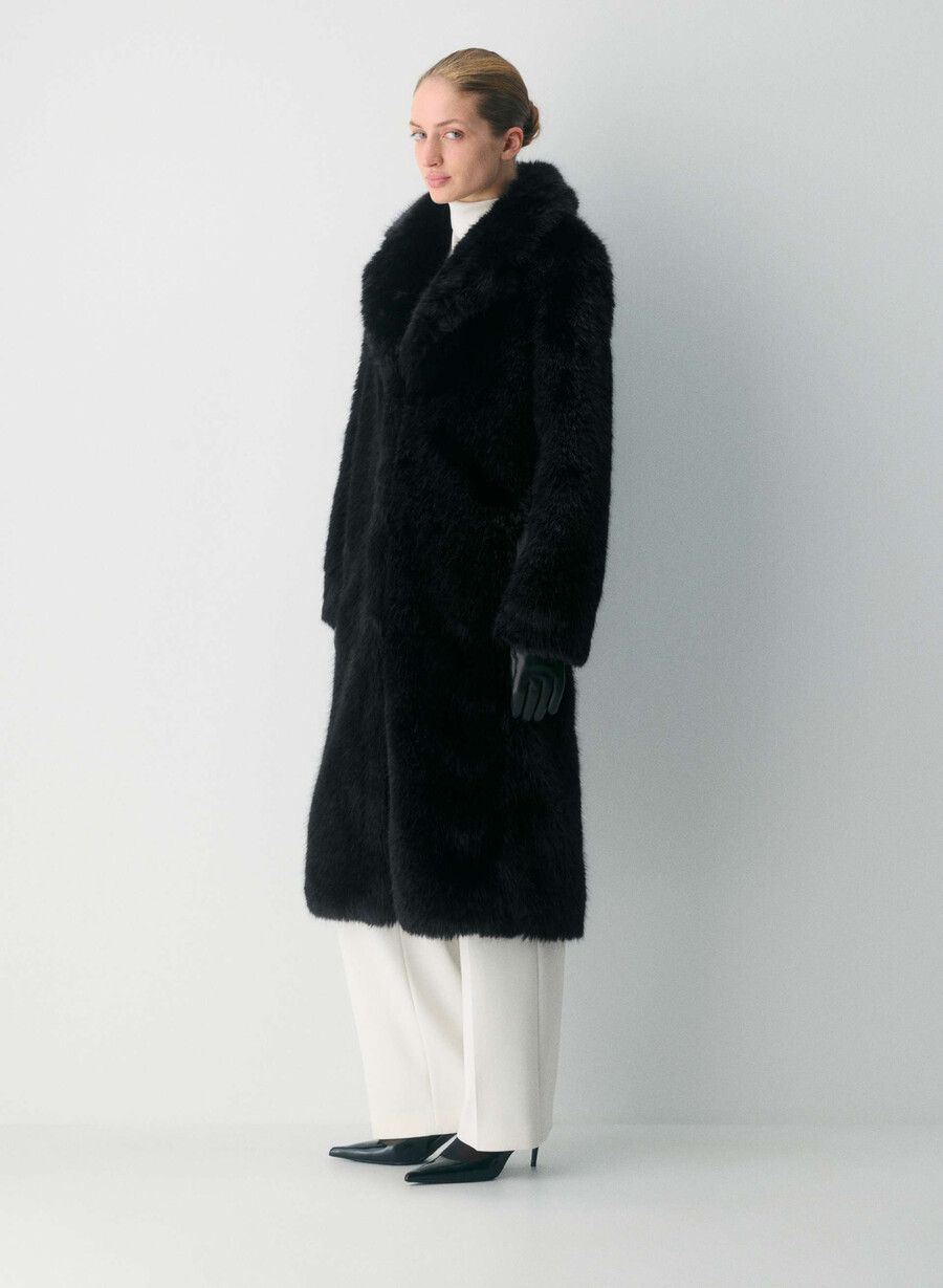 palton cortina - blană artificială arctic negru