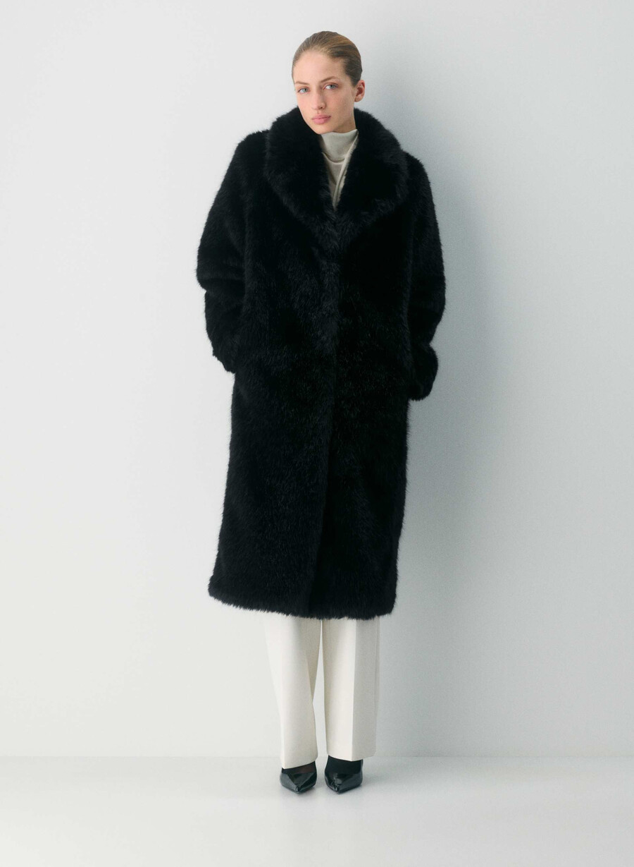 palton cortina - blană artificială arctic negru