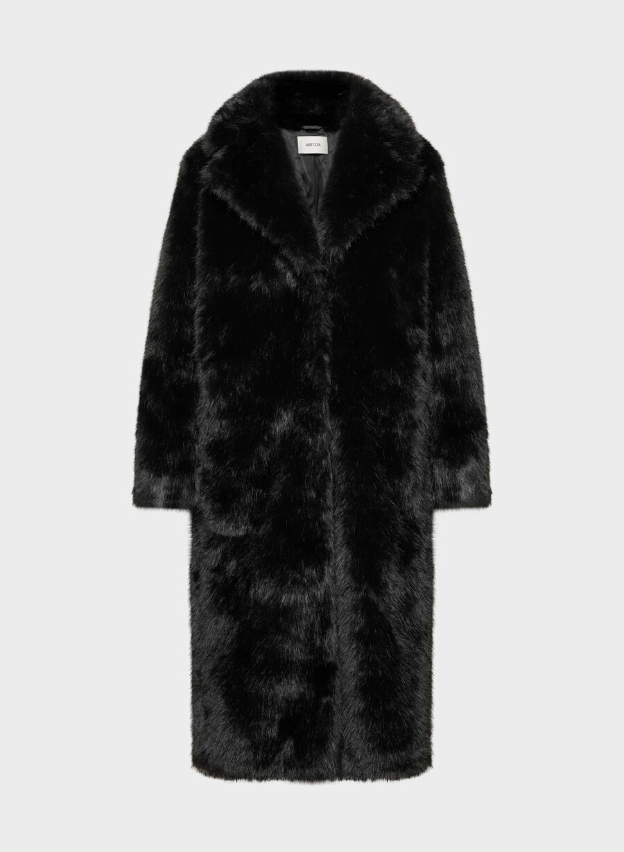 palton cortina - blană artificială arctic negru