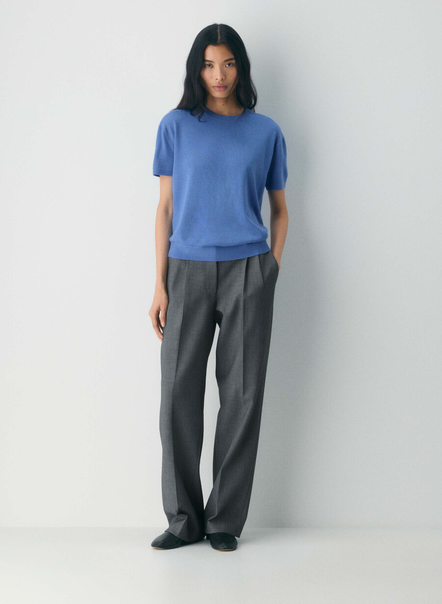 tricou bare merino wool crew french blue