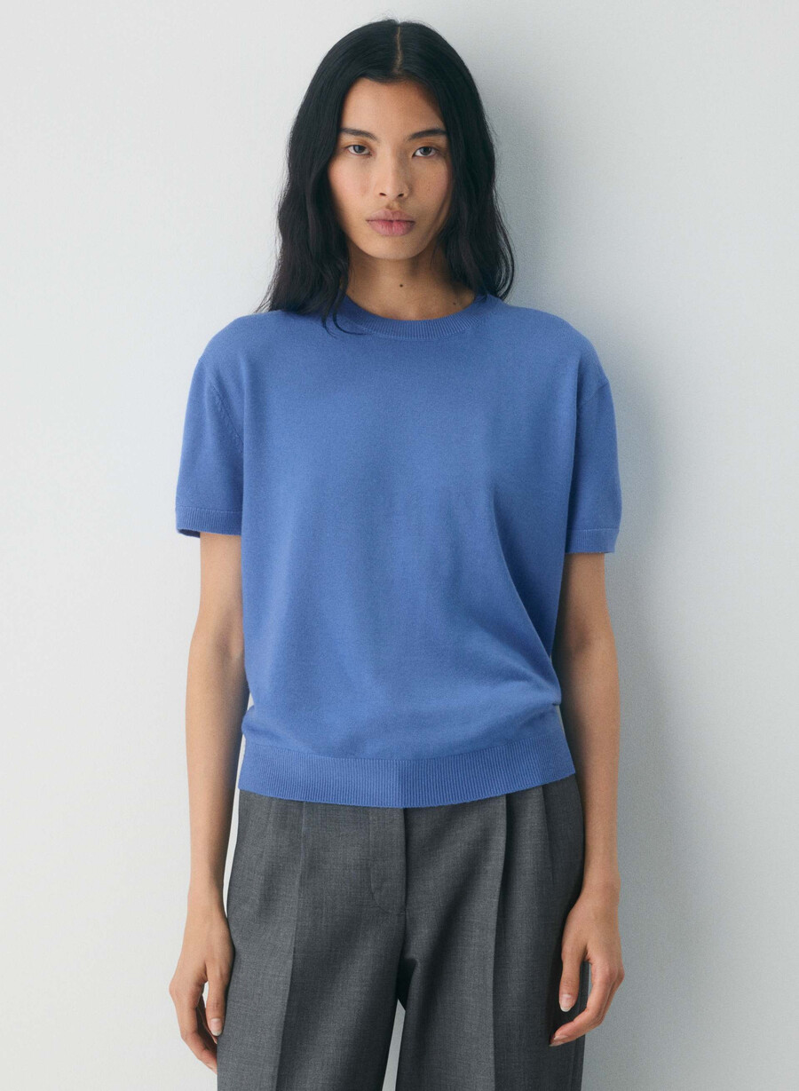 tricou bare merino wool crew french blue