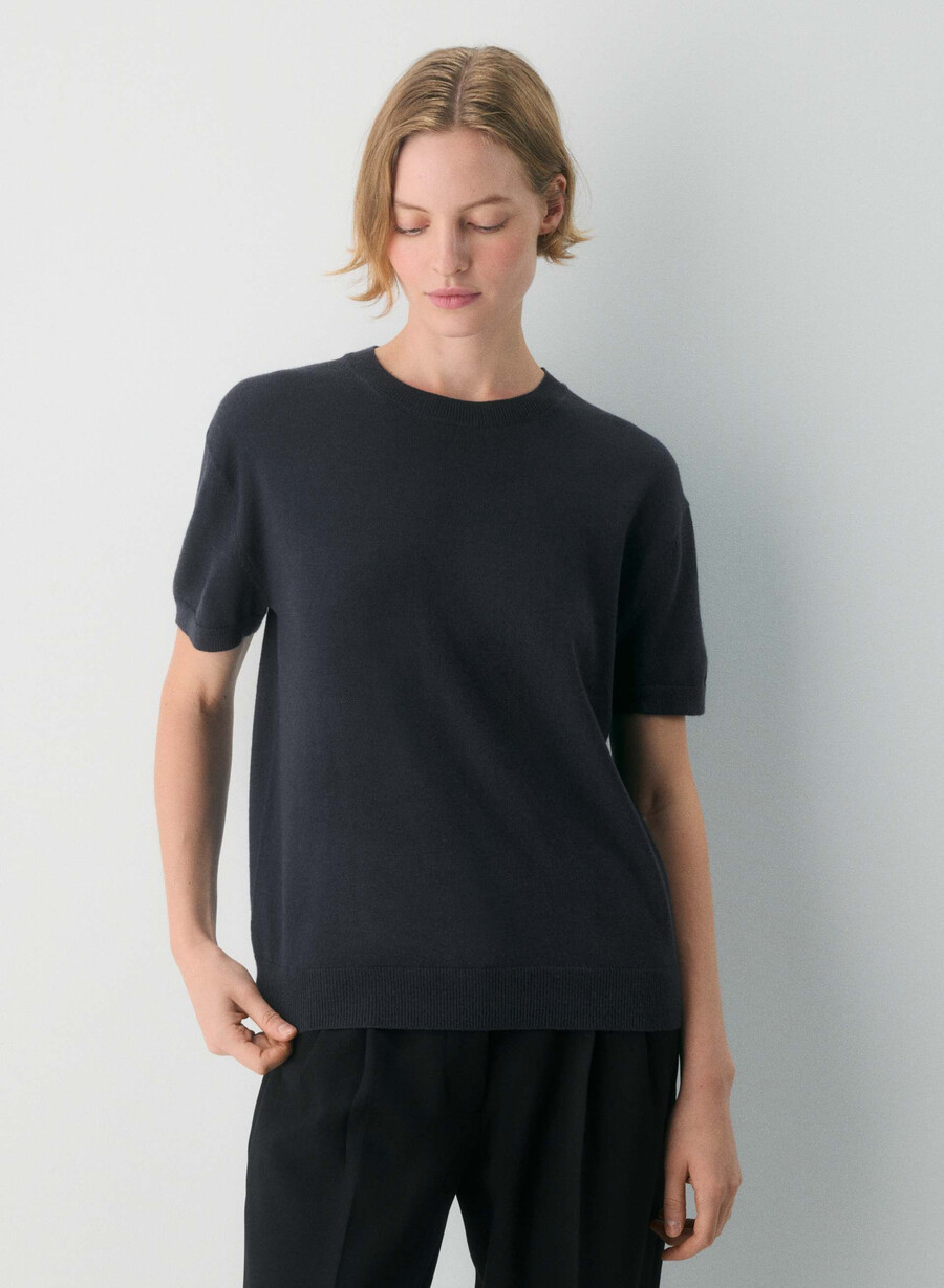 tricou bare merino wool crew bleumarin Închis
