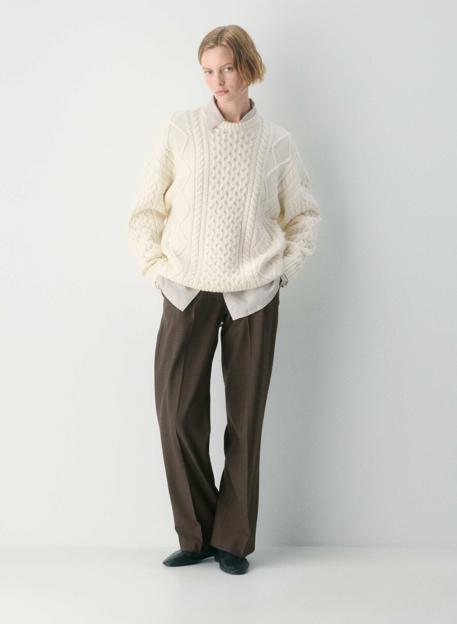 pulover heritage knit din lână merinos alb-gălbui