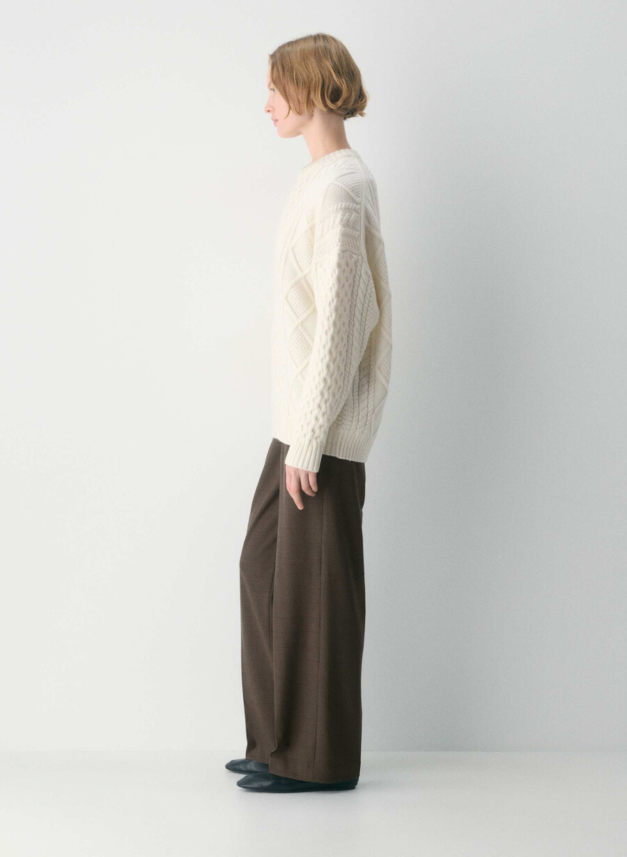 pulover heritage knit din lână merinos alb-gălbui