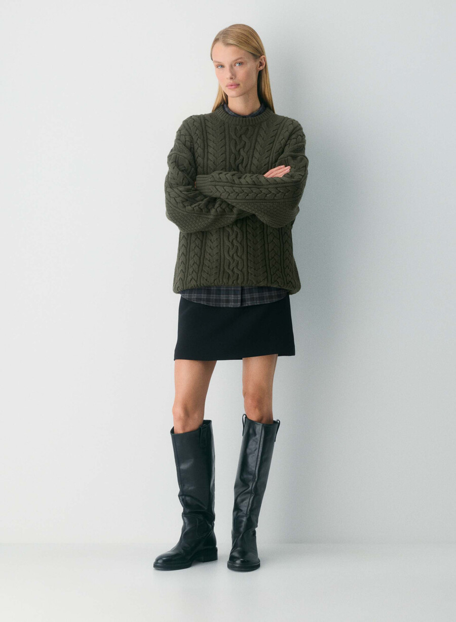 pulover heritage knit din lână merinos măsliniu închis
