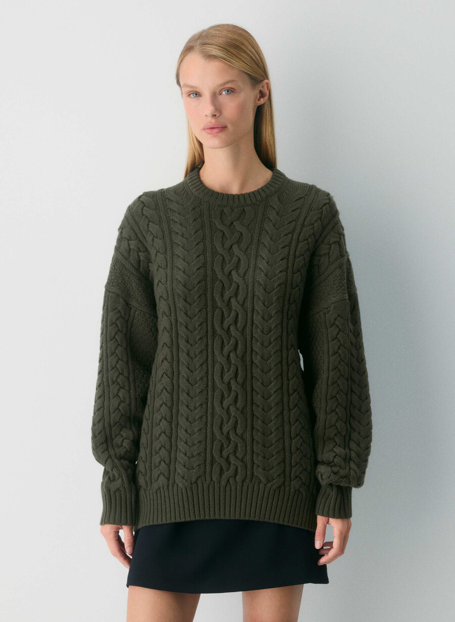 pulover heritage knit din lână merinos măsliniu închis