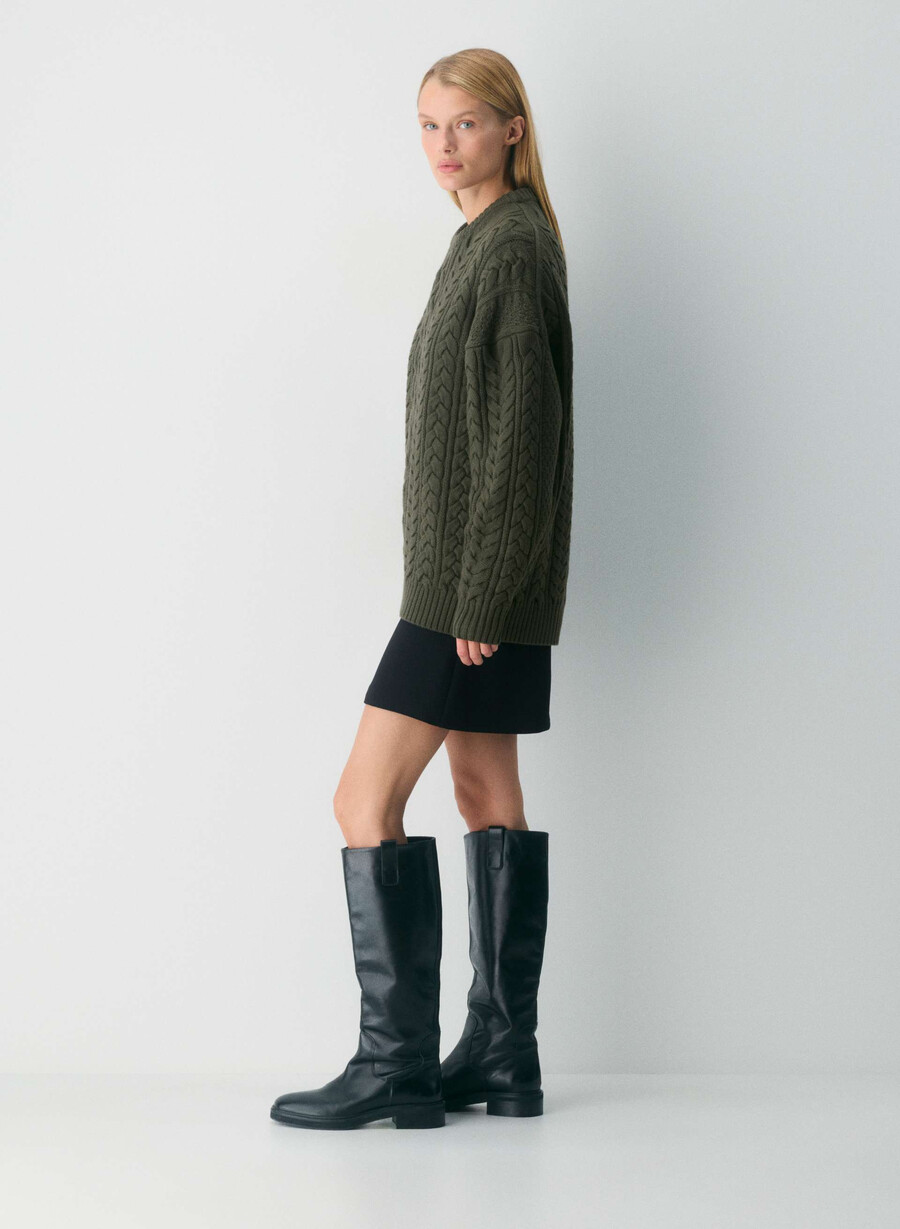 pulover heritage knit din lână merinos măsliniu închis