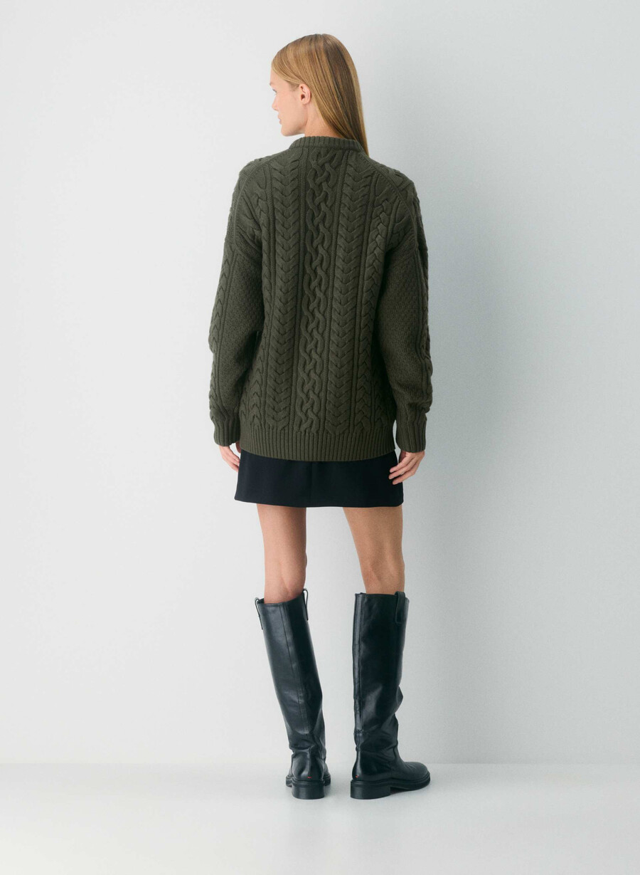pulover heritage knit din lână merinos măsliniu închis