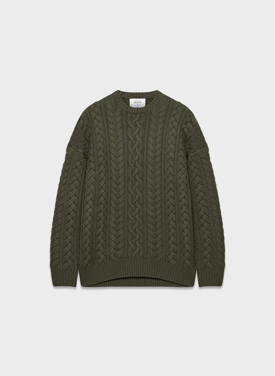 pulover heritage knit din lână merinos măsliniu închis
