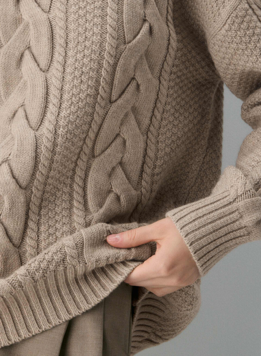 pulover heritage knit din lână merinos heather nomad taupe