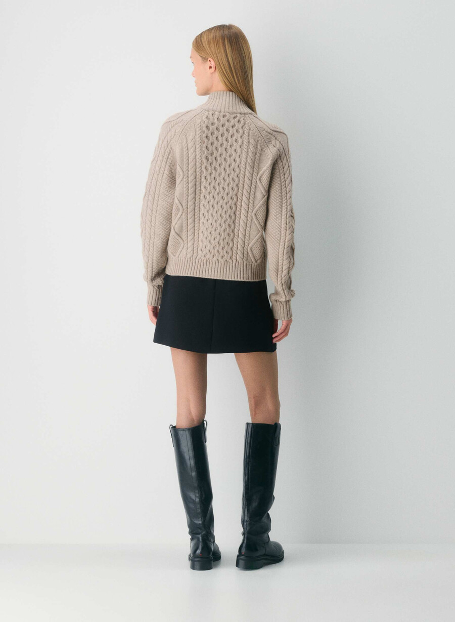 pulover heritage knit din lână merinos cu fermoar 14 heather nomad taupe