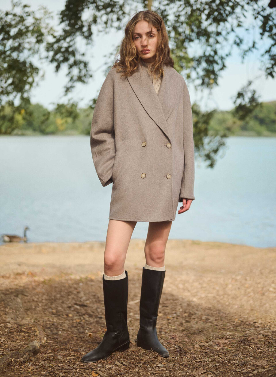 pulover heritage knit din lână merinos cu fermoar 14 heather nomad taupe