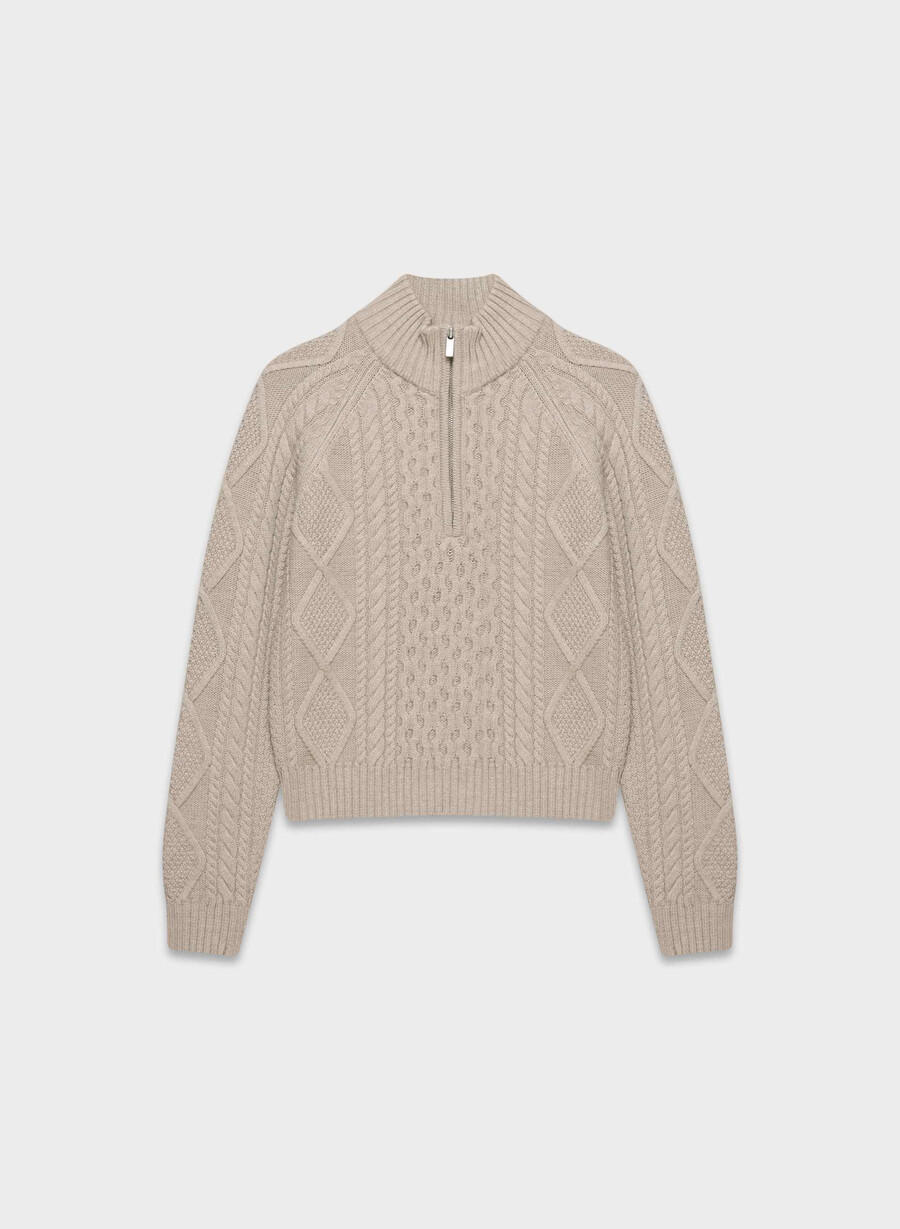 pulover heritage knit din lână merinos cu fermoar 14 heather nomad taupe