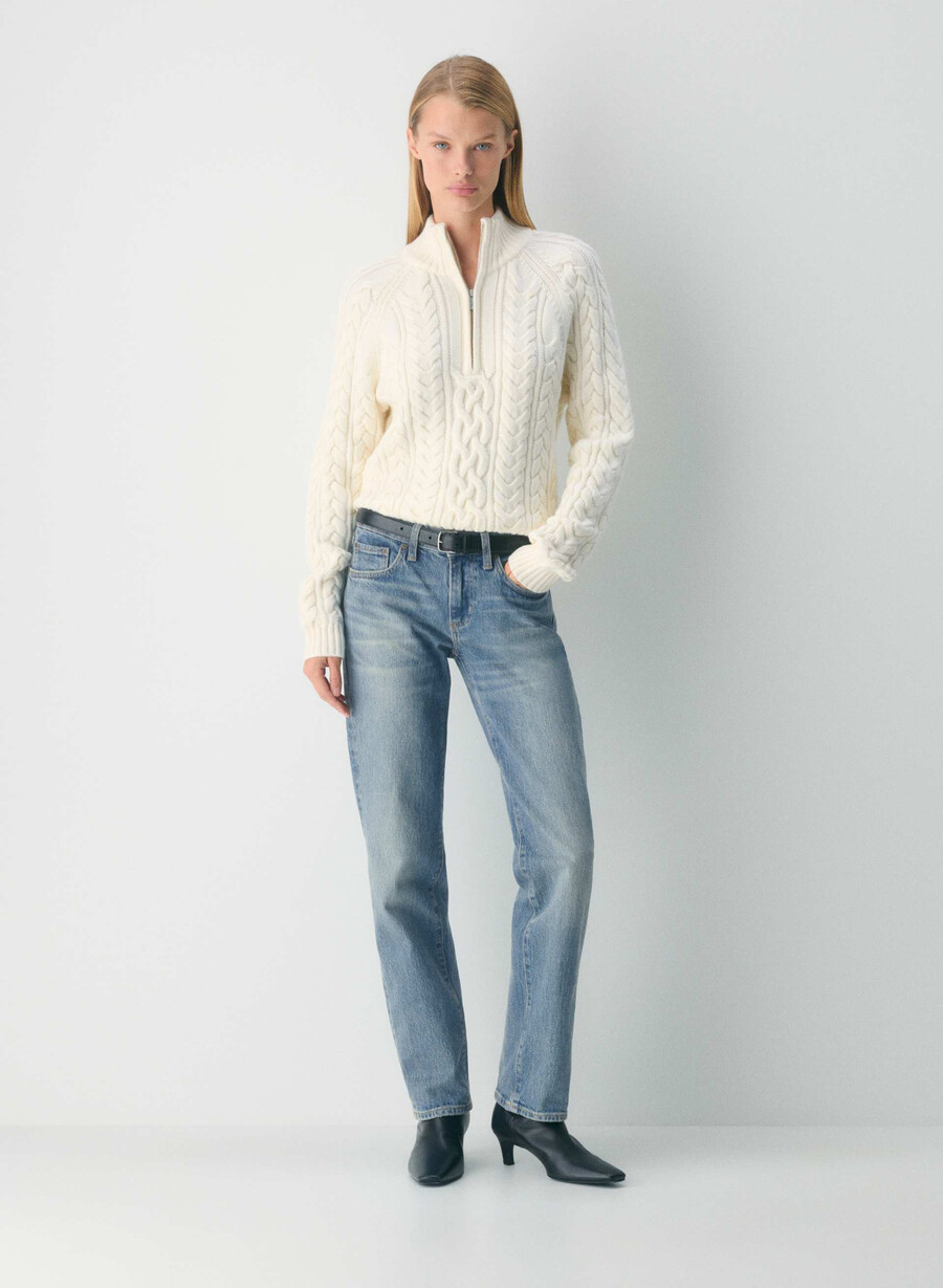 pulover heritage knit din lână merinos cu fermoar 14 alb whisper