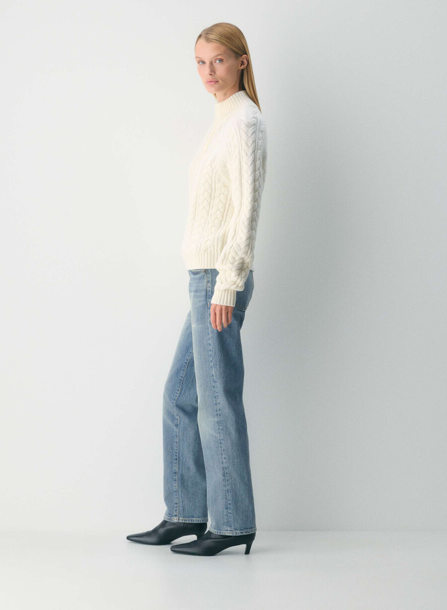 pulover heritage knit din lână merinos cu fermoar 14 alb whisper