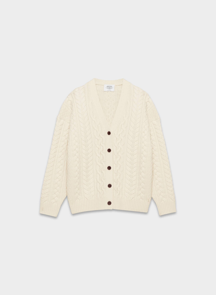 cardigan heritage knit din lână merinos cu decolteu în v rich mocha brown
