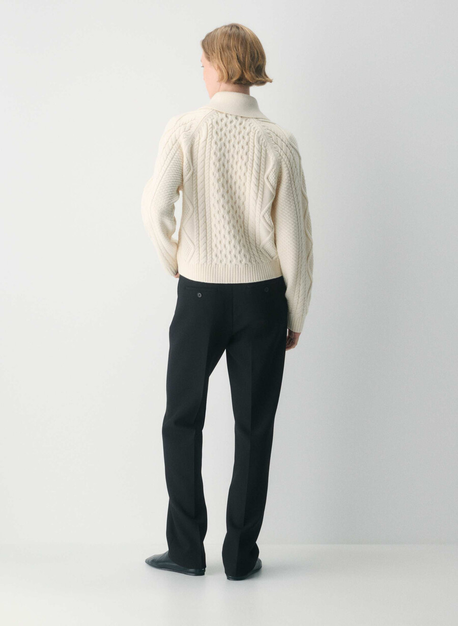 cardigan heritage knit din lână merinos cu guler culoare seaside creem